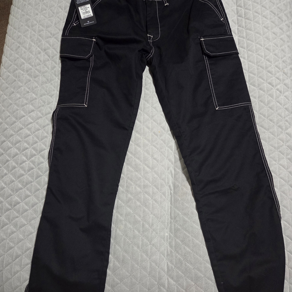 True Religion Black Cargo Pants with White Contrast Stitching